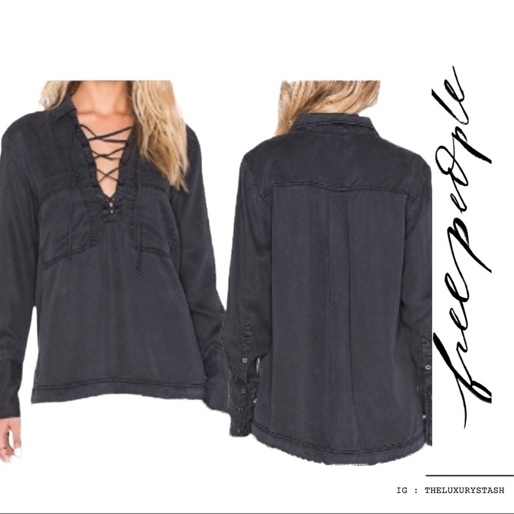 ⚫️ FREE PEOPLE TIE UP LONGSLEEVES TOP SMALL​​​​​